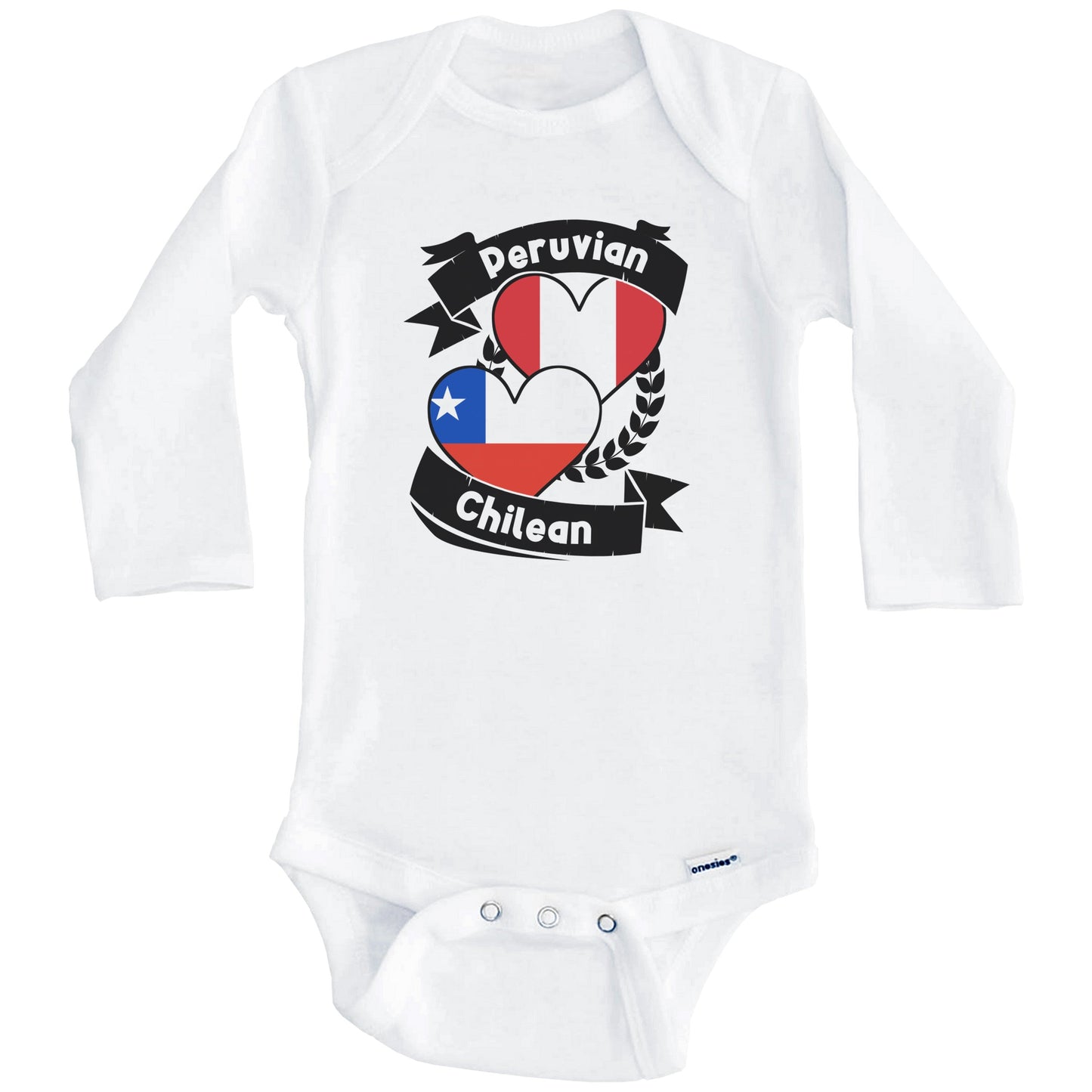 Peruvian Chilean Heart Flags Peru Chile Baby Bodysuit (Long Sleeves)