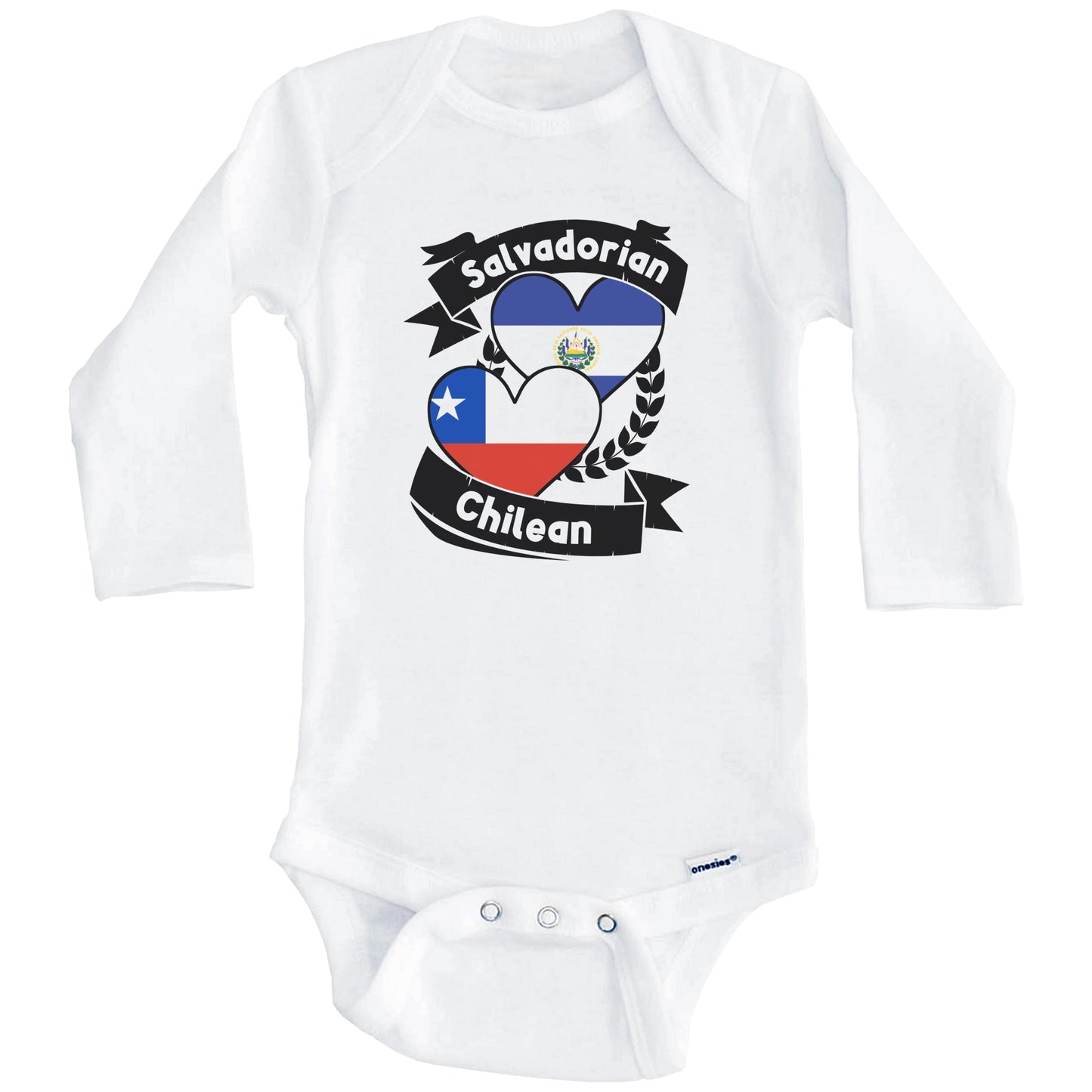 Salvadorian Chilean Heart Flags El Salvador Chile Baby Bodysuit (Long Sleeves)