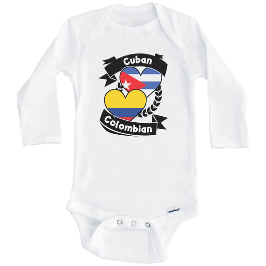 Cuban Colombian Heart Flags Cuba Colombia Baby Bodysuit (Long Sleeves)