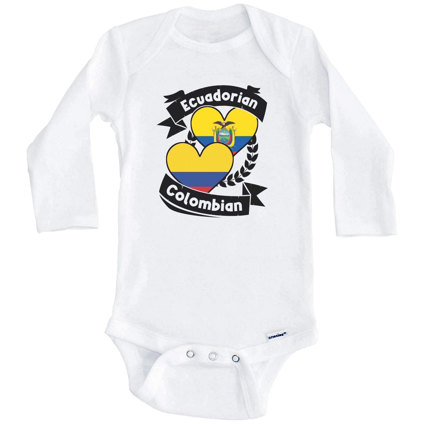 Ecuadorian Colombian Heart Flags Ecuador Colombia Baby Bodysuit (Long Sleeves)