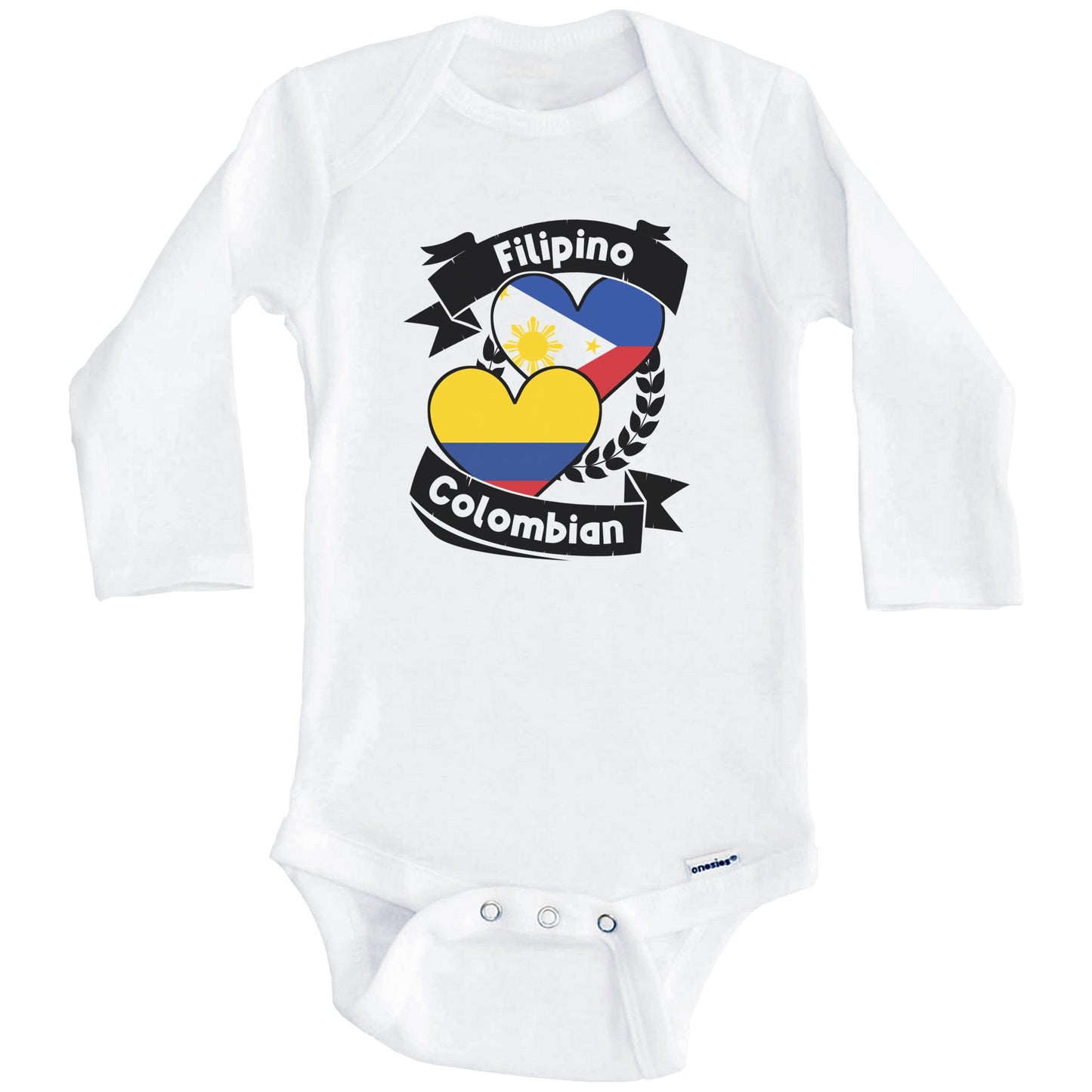 Filipino Colombian Heart Flags Philippines Colombia Baby Bodysuit (Long Sleeves)