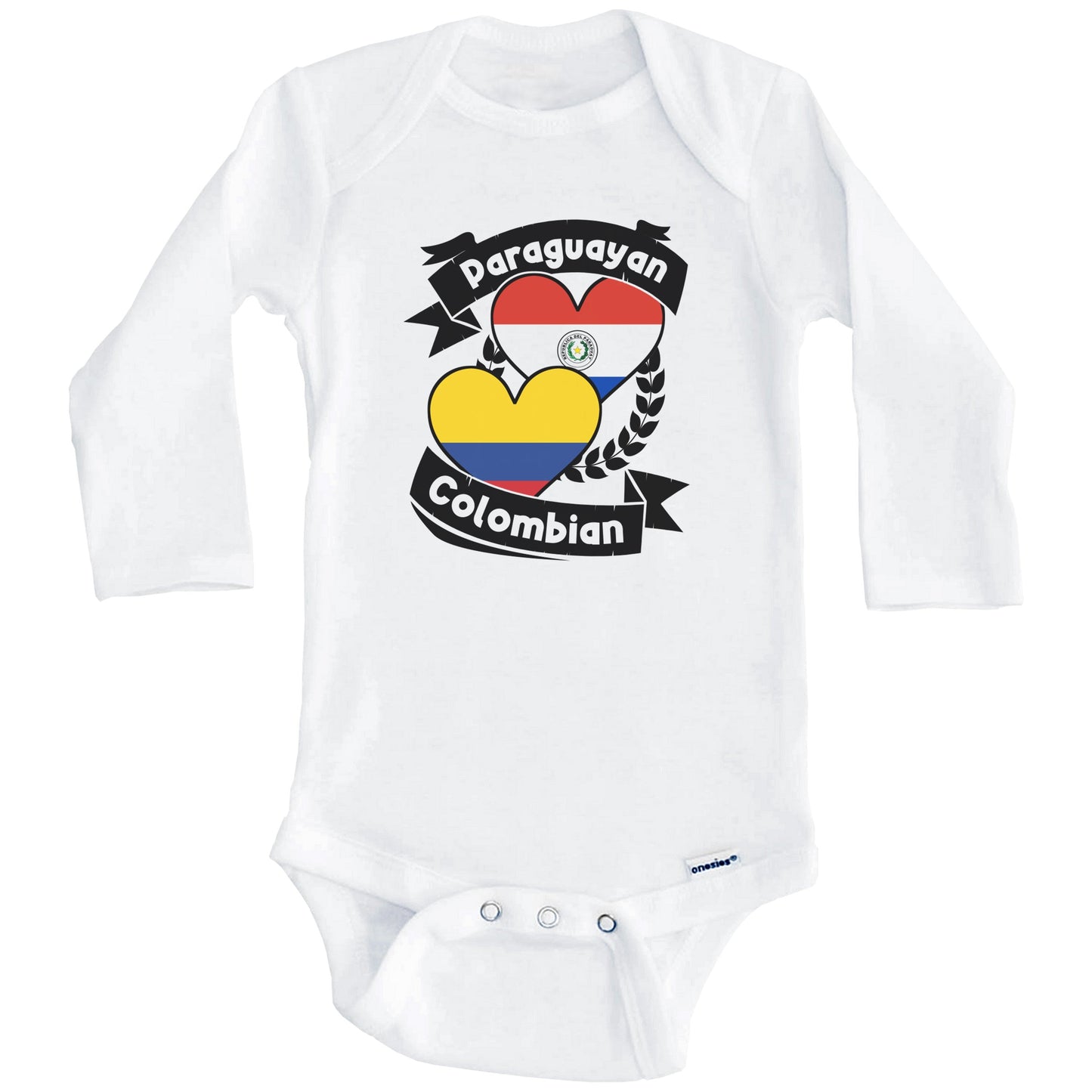 Paraguayan Colombian Heart Flags Paraguay Colombia Baby Bodysuit (Long Sleeves)