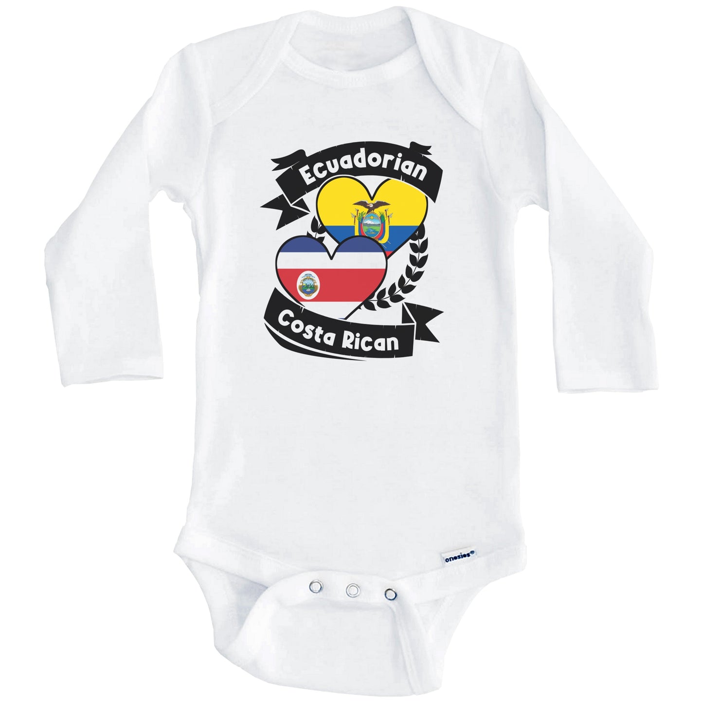 Ecuadorian Costa Rican Heart Flags Ecuador Costa Rica Baby Bodysuit (Long Sleeves)