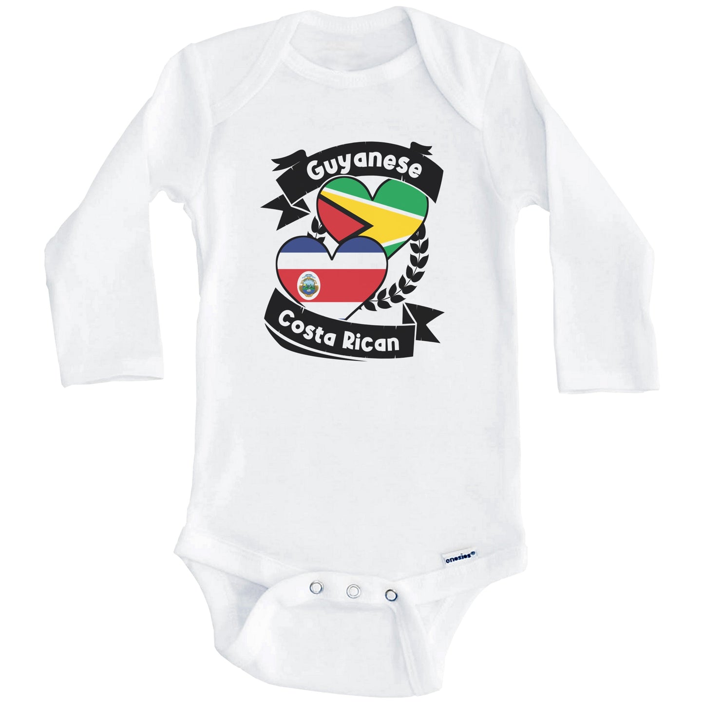 Guyanese Costa Rican Heart Flags Guyana Costa Rica Baby Bodysuit (Long Sleeves)