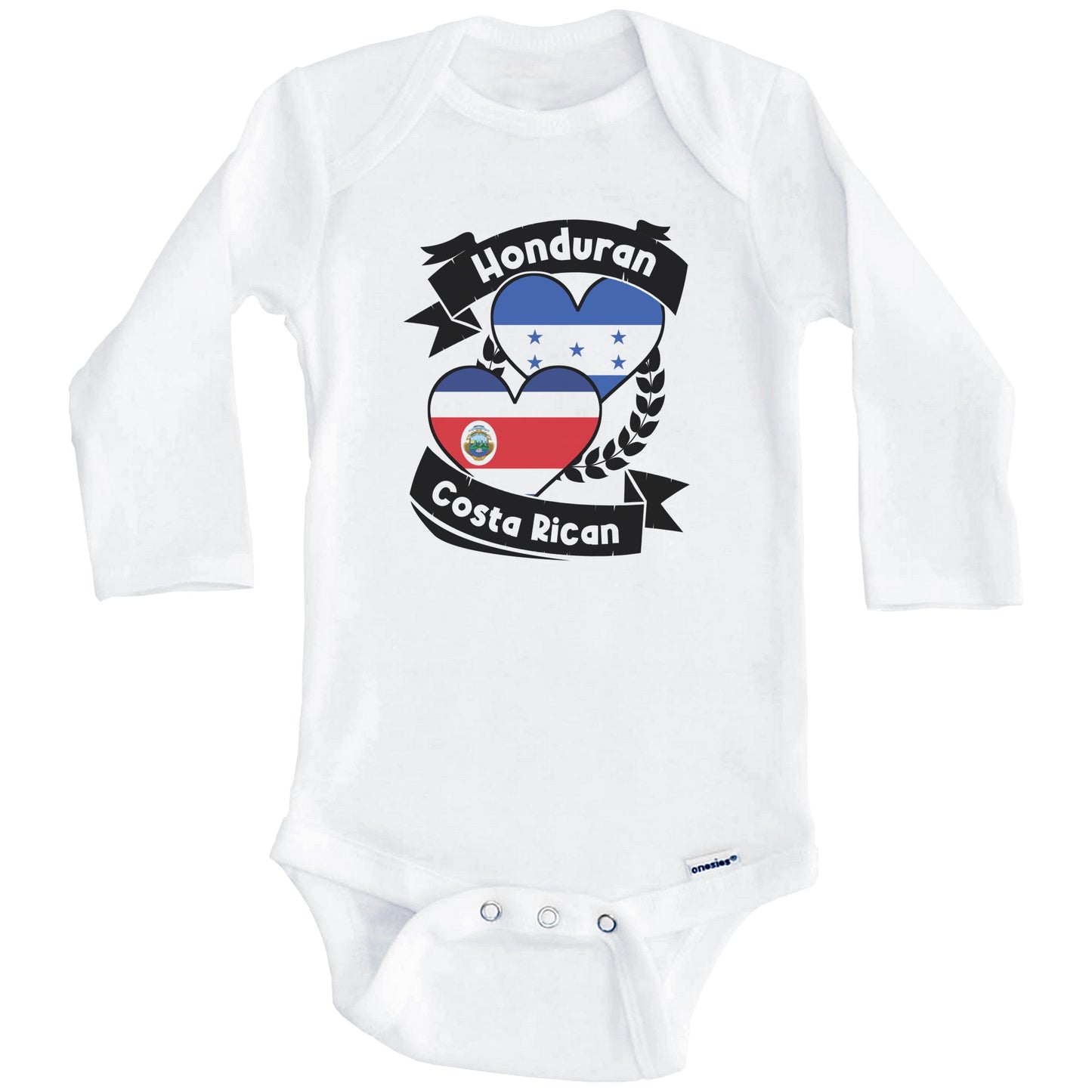 Honduran Costa Rican Heart Flags Honduras Costa Rica Baby Bodysuit (Long Sleeves)