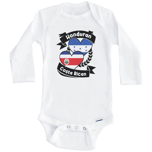 Honduran Costa Rican Heart Flags Honduras Costa Rica Baby Bodysuit (Long Sleeves)