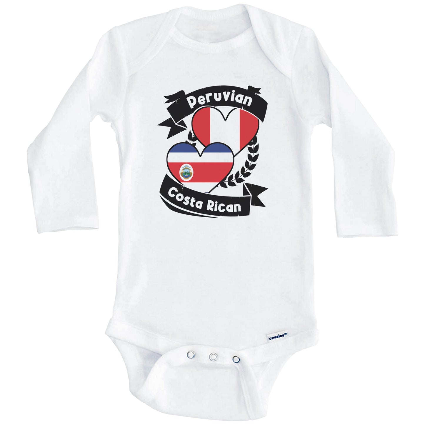 Peruvian Costa Rican Heart Flags Peru Costa Rica Baby Bodysuit (Long Sleeves)