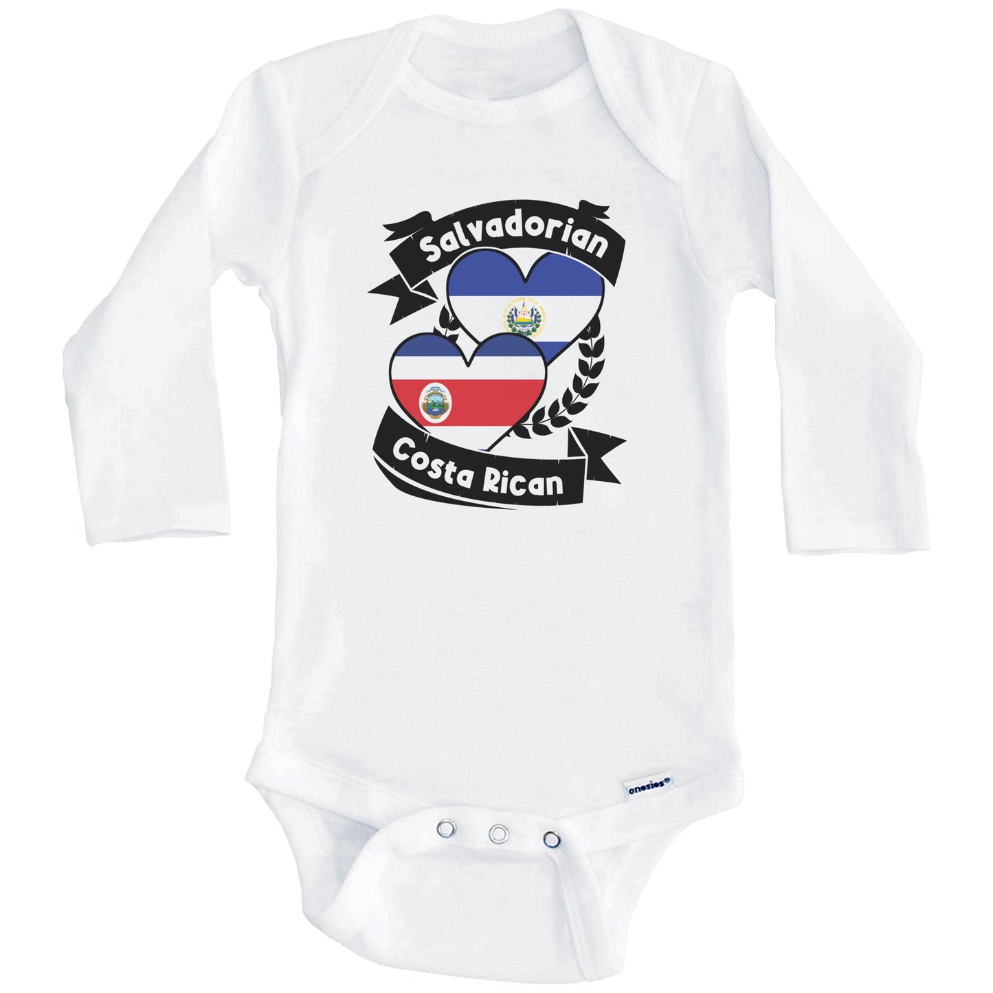 Salvadorian Costa Rican Heart Flags El Salvador Costa Rica Baby Bodysuit (Long Sleeves)