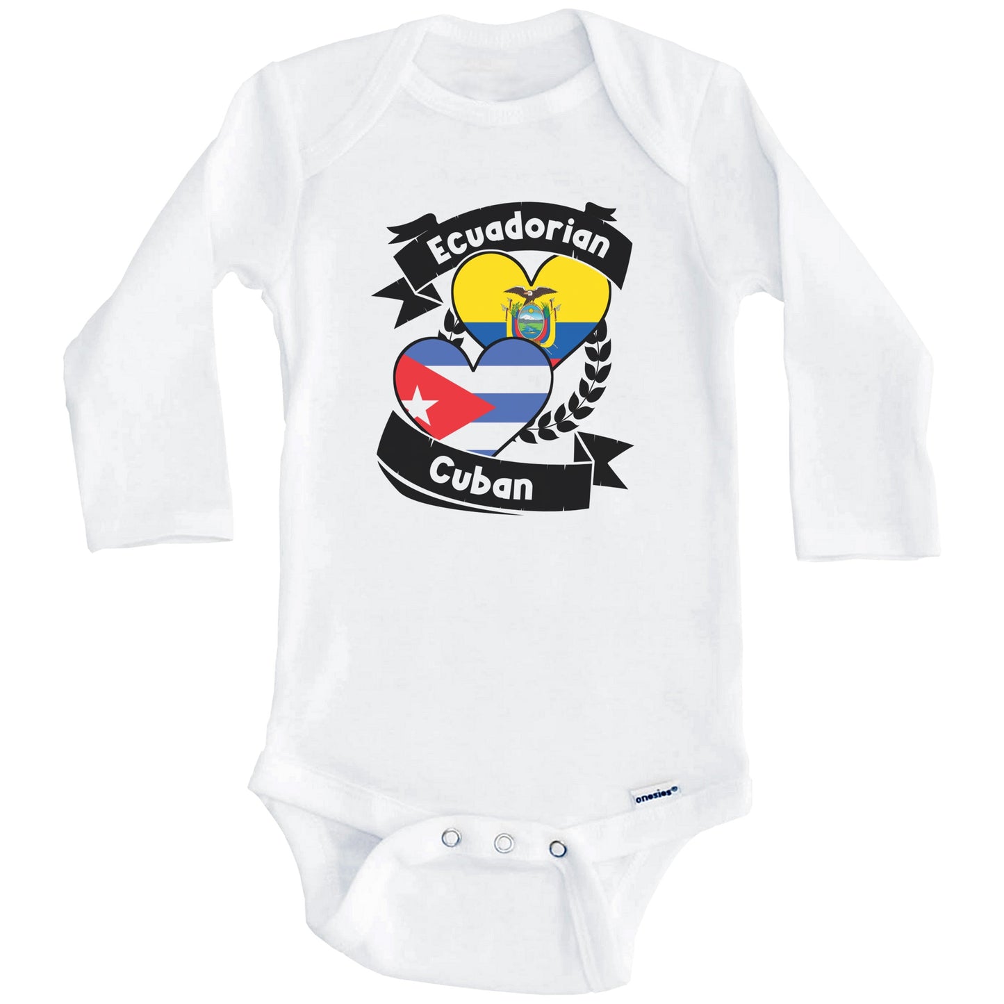 Ecuadorian Cuban Heart Flags Ecuador Cuba Baby Bodysuit (Long Sleeves)