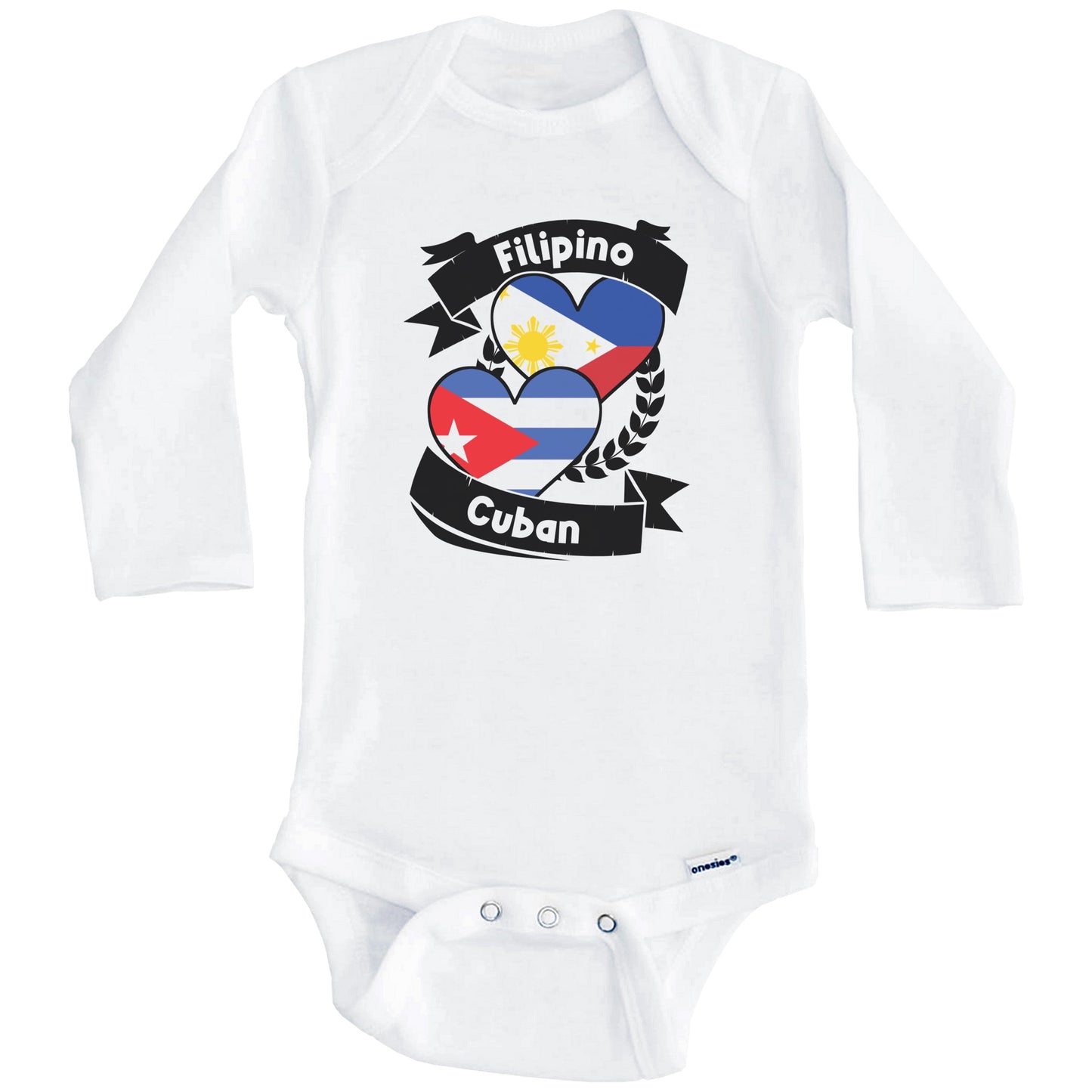 Filipino Cuban Heart Flags Philippines Cuba Baby Bodysuit (Long Sleeves)