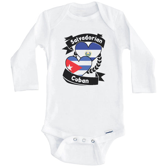 Salvadorian Cuban Heart Flags El Salvador Cuba Baby Bodysuit (Long Sleeves)