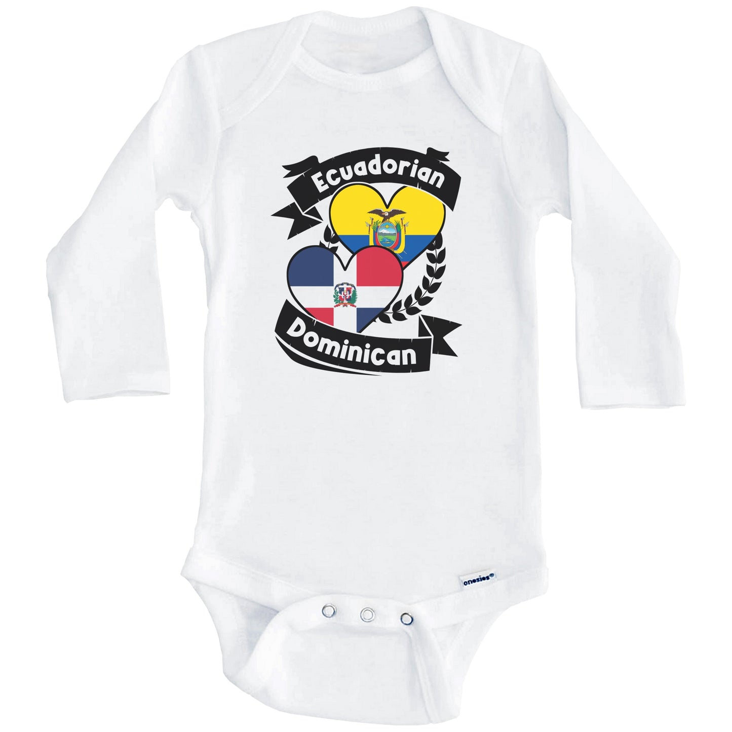 Ecuadorian Dominican Heart Flags Ecuador Dominican Republic Baby Bodysuit (Long Sleeves)