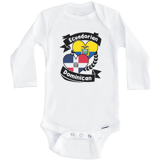 Ecuadorian Dominican Heart Flags Ecuador Dominican Republic Baby Bodysuit (Long Sleeves)