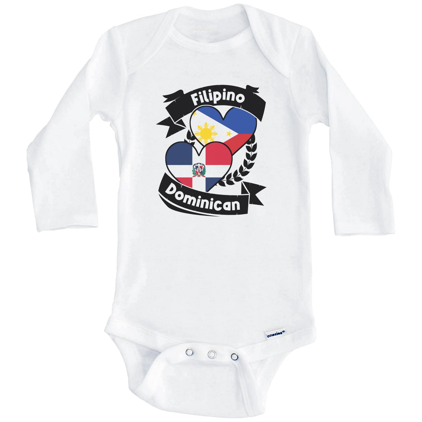 Filipino Dominican Heart Flags Philippines Dominican Republic Baby Bodysuit (Long Sleeves)