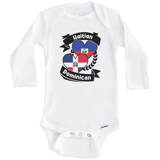 Haitian Dominican Heart Flags Haiti Dominican Republic Baby Bodysuit (Long Sleeves)