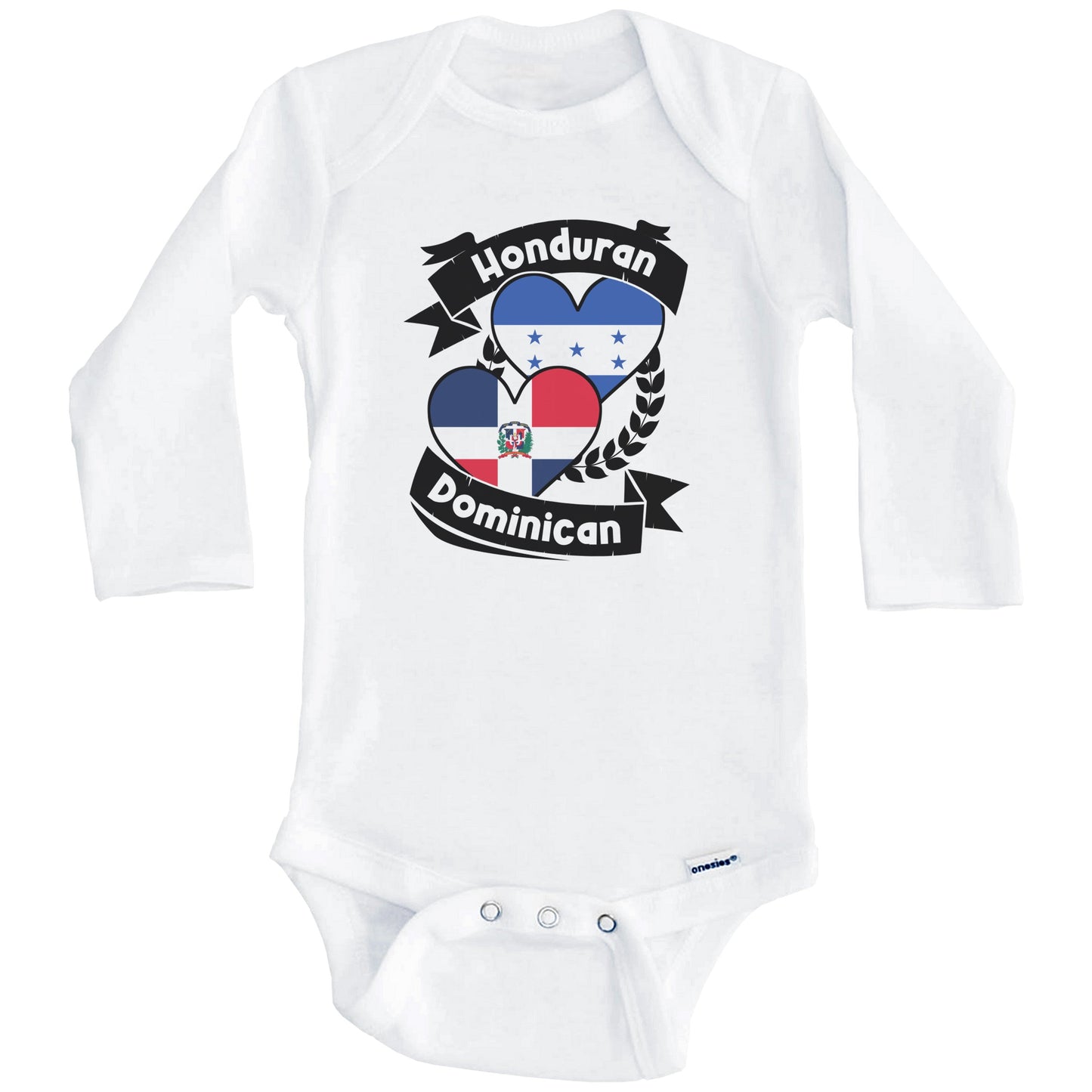Honduran Dominican Heart Flags Honduras Dominican Republic Baby Bodysuit (Long Sleeves)