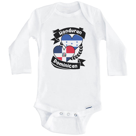 Honduran Dominican Heart Flags Honduras Dominican Republic Baby Bodysuit (Long Sleeves)