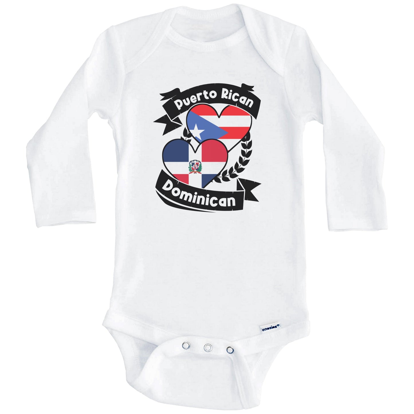 Puerto Rican Dominican Heart Flags Puerto Rico Dominican Republic Baby Bodysuit (Long Sleeves)