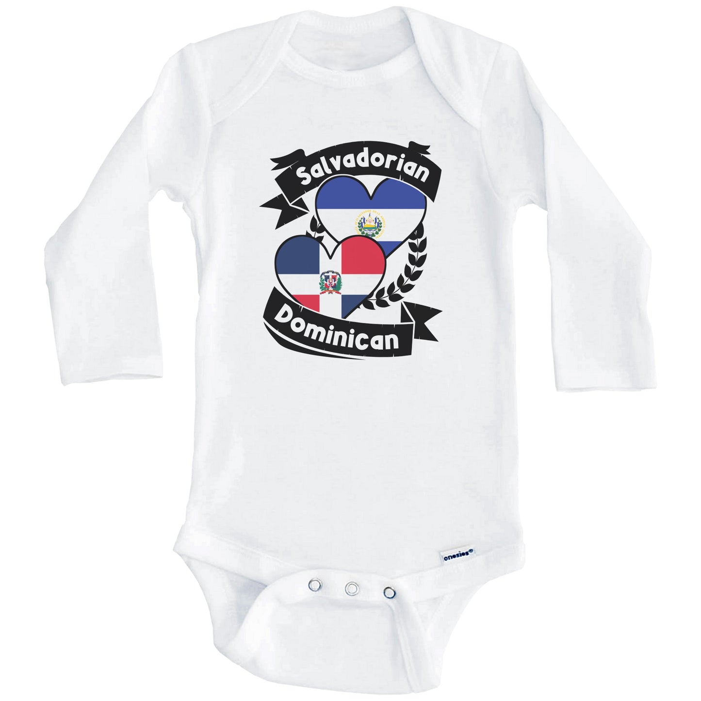 Salvadorian Dominican Heart Flags El Salvador Dominican Republic Baby Bodysuit (Long Sleeves)