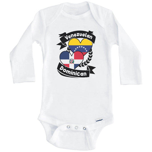 Venezuelan Dominican Heart Flags Venezuela Dominican Republic Baby Bodysuit (Long Sleeves)