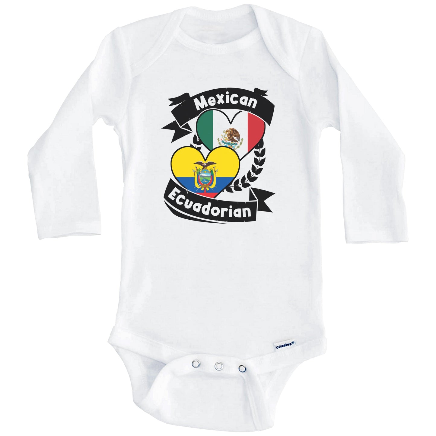 Mexican Ecuadorian Heart Flags Mexico Ecuador Baby Bodysuit (Long Sleeves)