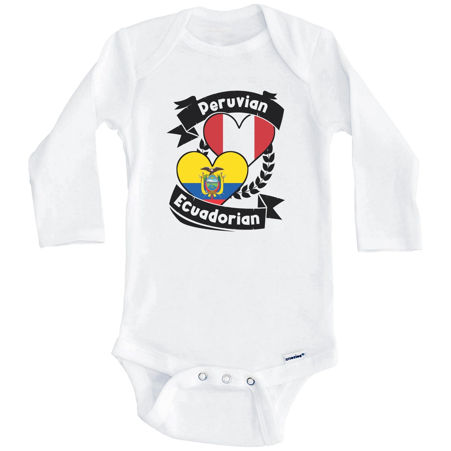 Peruvian Ecuadorian Heart Flags Peru Ecuador Baby Bodysuit (Long Sleeves)