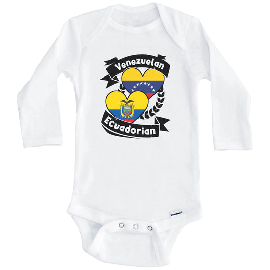 Venezuelan Ecuadorian Heart Flags Venezuela Ecuador Baby Bodysuit (Long Sleeves)