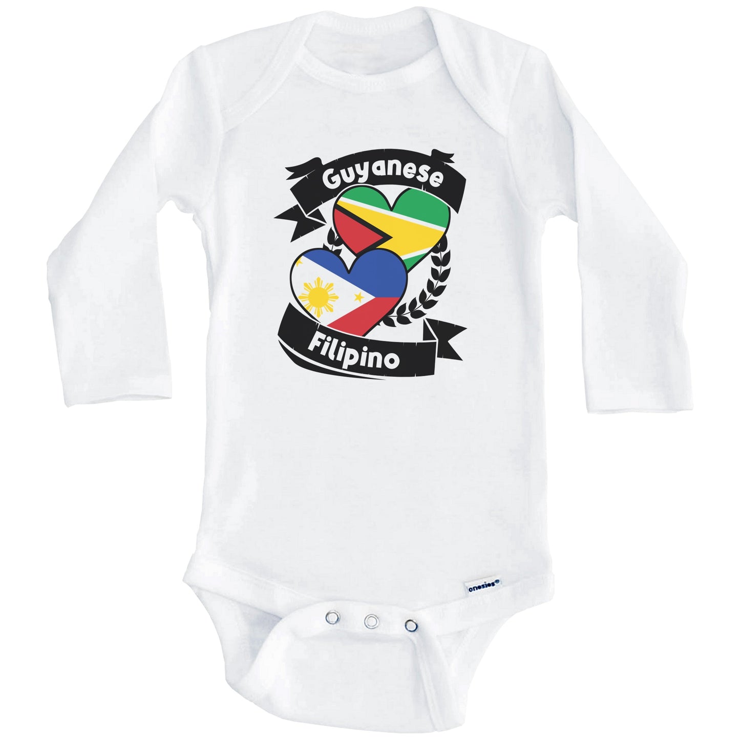Guyanese Filipino Heart Flags Guyana Philippines Baby Bodysuit (Long Sleeves)