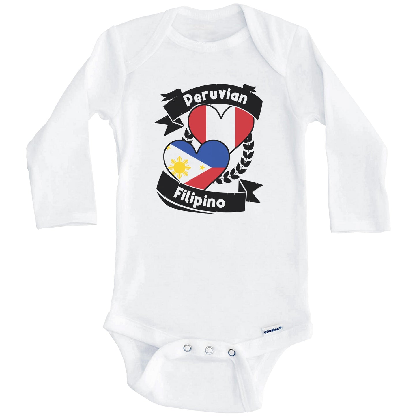 Peruvian Filipino Heart Flags Peru Philippines Baby Bodysuit (Long Sleeves)