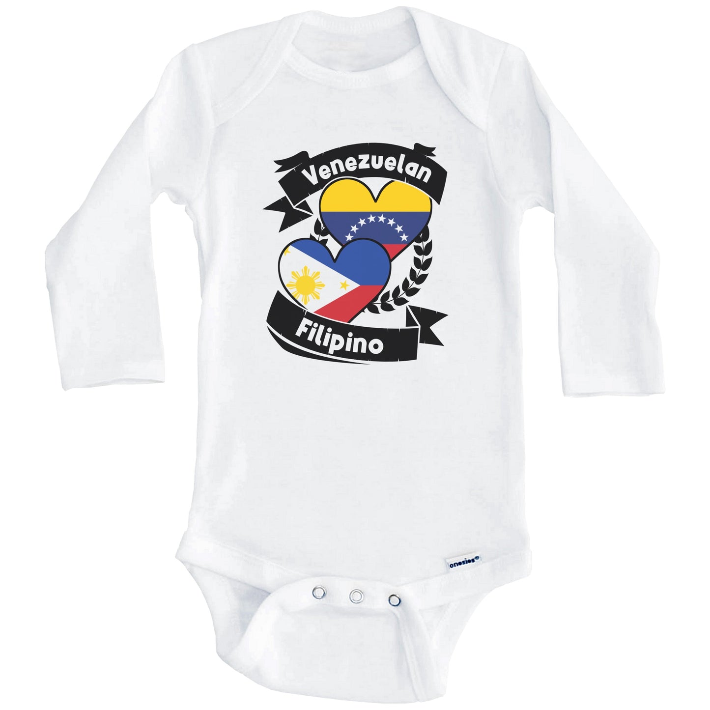 Venezuelan Filipino Heart Flags Venezuela Philippines Baby Bodysuit (Long Sleeves)