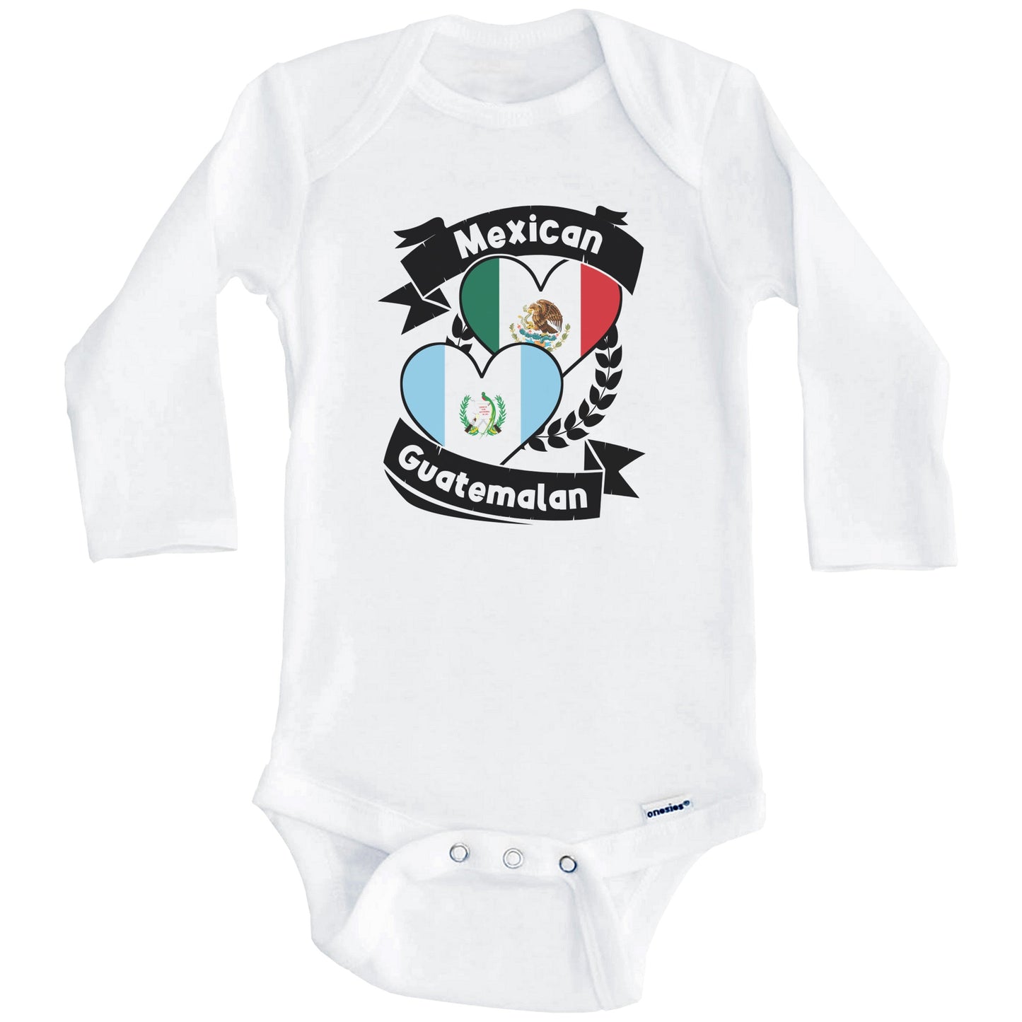 Mexican Guatemalan Heart Flags Mexico Guatemala Baby Bodysuit (Long Sleeves)