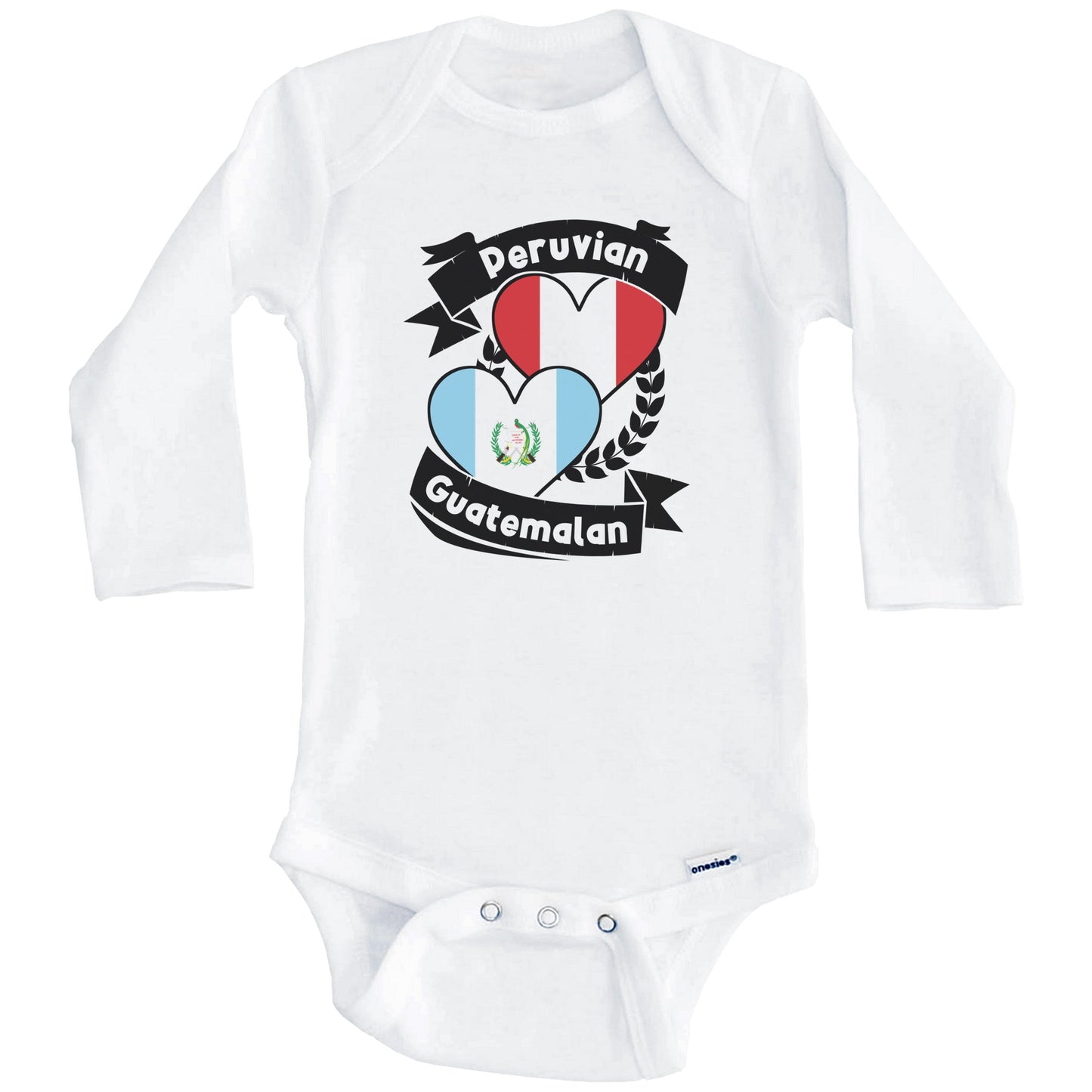 Peruvian Guatemalan Heart Flags Peru Guatemala Baby Bodysuit (Long Sleeves)