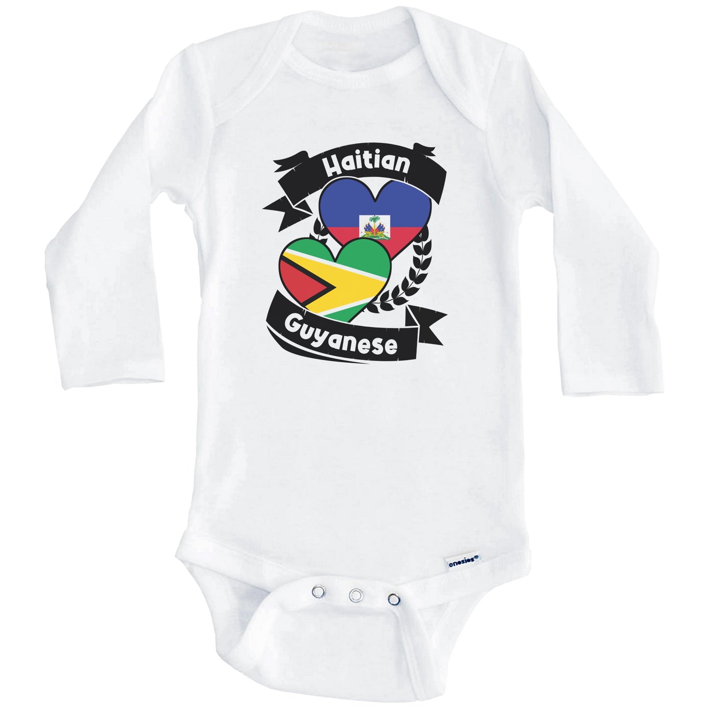 Haitian Guyanese Heart Flags Haiti Guyana Baby Bodysuit (Long Sleeves)