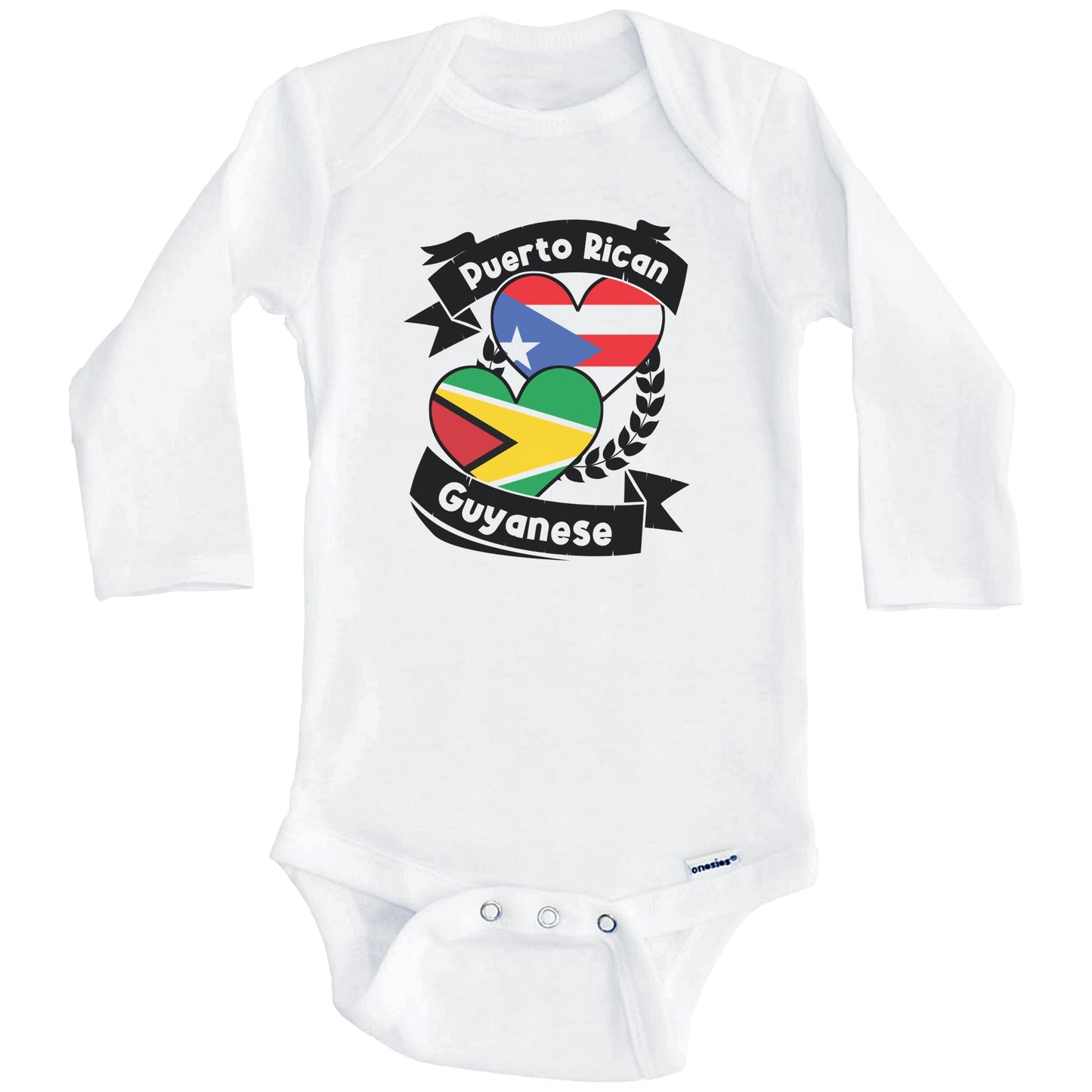 Puerto Rican Guyanese Heart Flags Puerto Rico Guyana Baby Bodysuit (Long Sleeves)