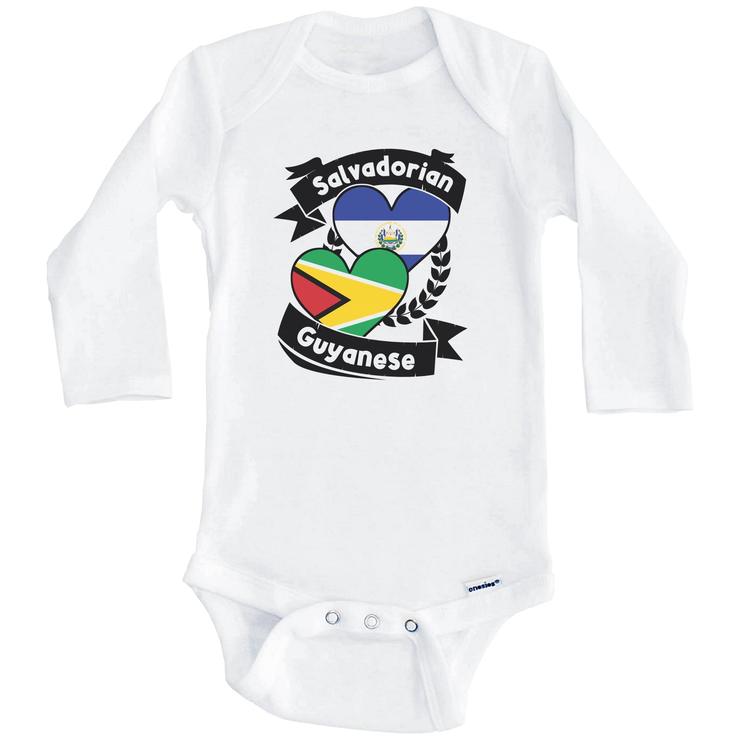 Salvadorian Guyanese Heart Flags El Salvador Guyana Baby Bodysuit (Long Sleeves)