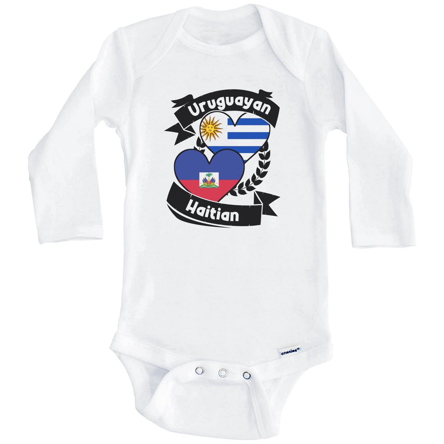 Uruguayan Haitian Heart Flags Uruguay Haiti Baby Bodysuit (Long Sleeves)