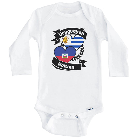 Uruguayan Haitian Heart Flags Uruguay Haiti Baby Bodysuit (Long Sleeves)