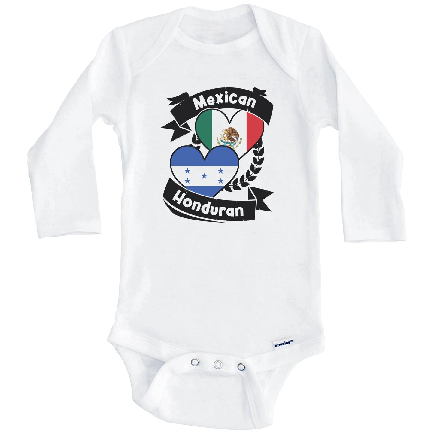 Mexican Honduran Heart Flags Mexico Honduras Baby Bodysuit (Long Sleeves)