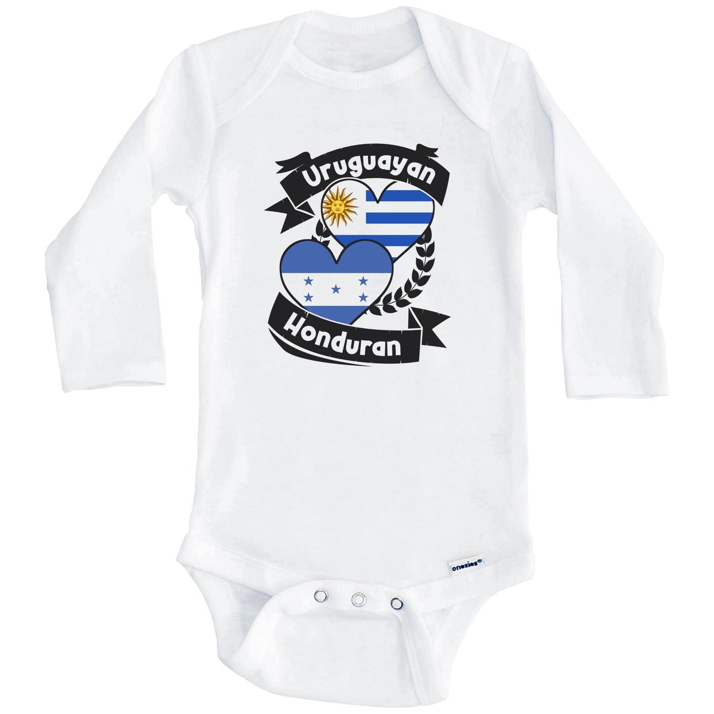 Uruguayan Honduran Heart Flags Uruguay Honduras Baby Bodysuit (Long Sleeves)