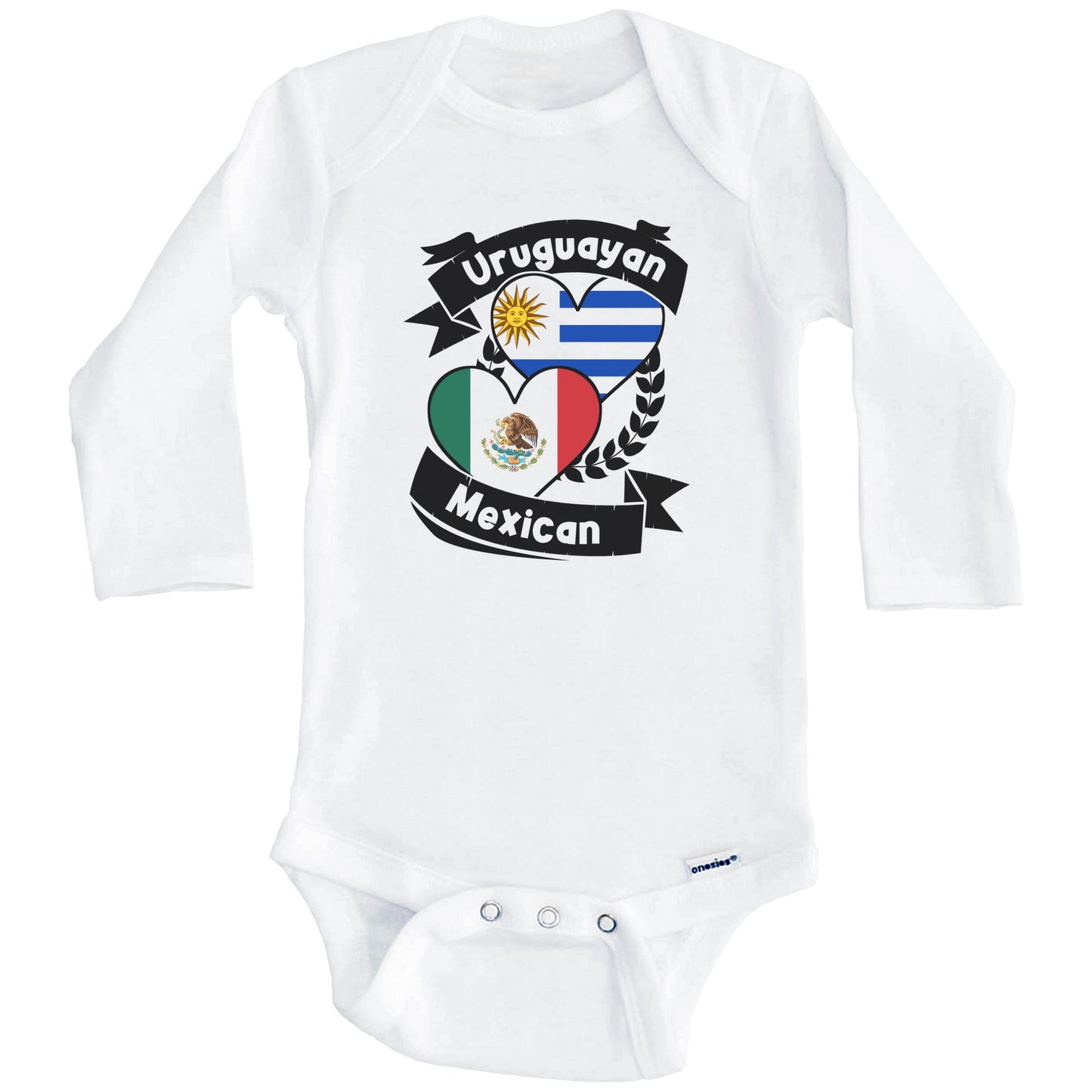 Uruguayan Mexican Heart Flags Uruguay Mexico Baby Bodysuit (Long Sleeves)