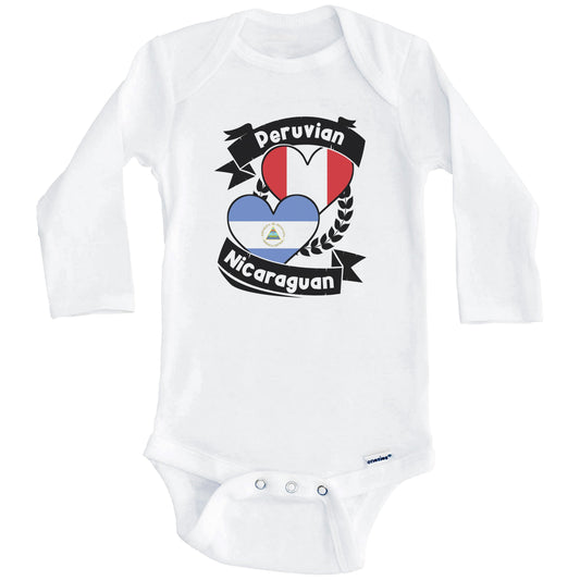Peruvian Nicaraguan Heart Flags Peru Nicaragua Baby Bodysuit (Long Sleeves)