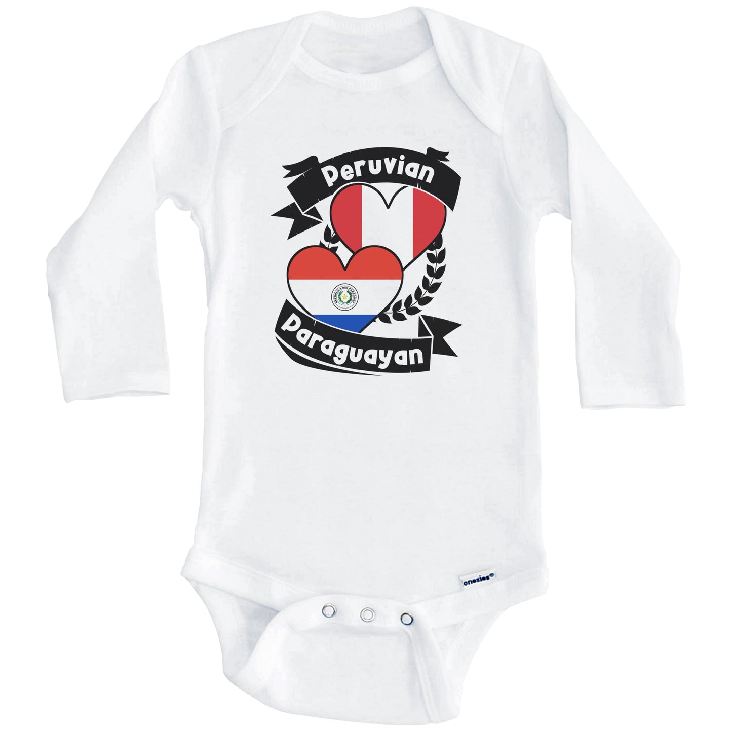 Peruvian Paraguayan Heart Flags Peru Paraguay Baby Bodysuit (Long Sleeves)