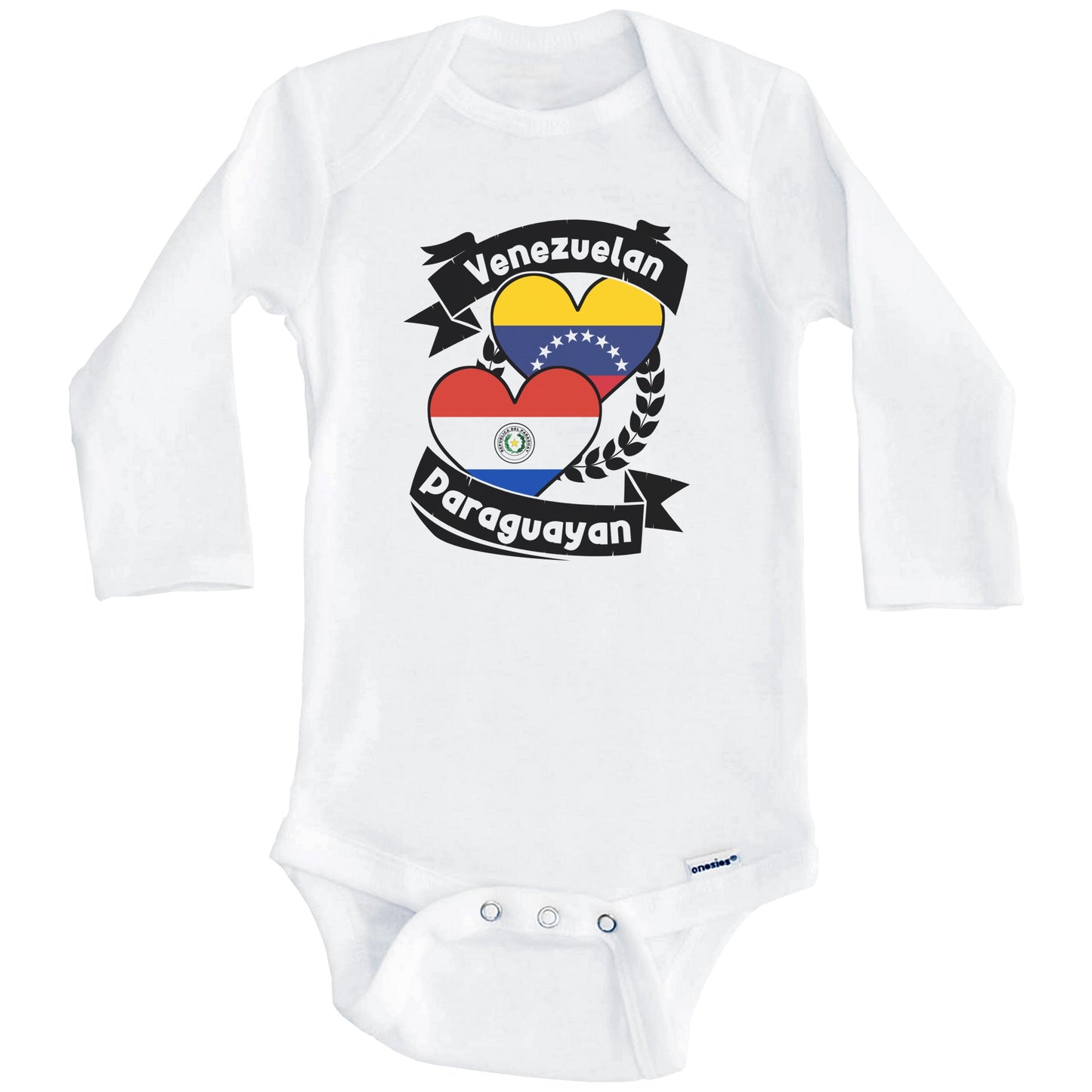 Venezuelan Paraguayan Heart Flags Venezuela Paraguay Baby Bodysuit (Long Sleeves)