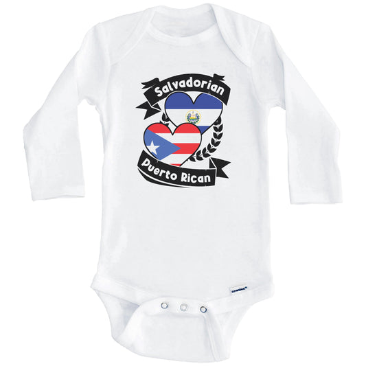 Salvadorian Puerto Rican Heart Flags El Salvador Puerto Rico Baby Bodysuit (Long Sleeves)