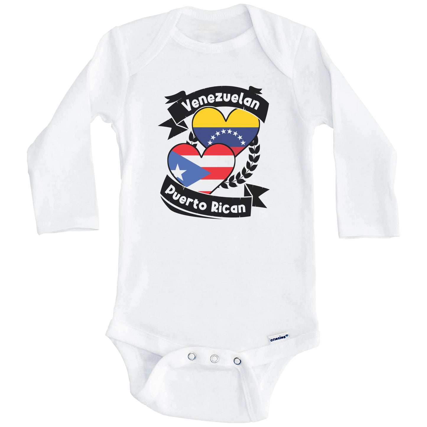 Venezuelan Puerto Rican Heart Flags Venezuela Puerto Rico Baby Bodysuit (Long Sleeves)