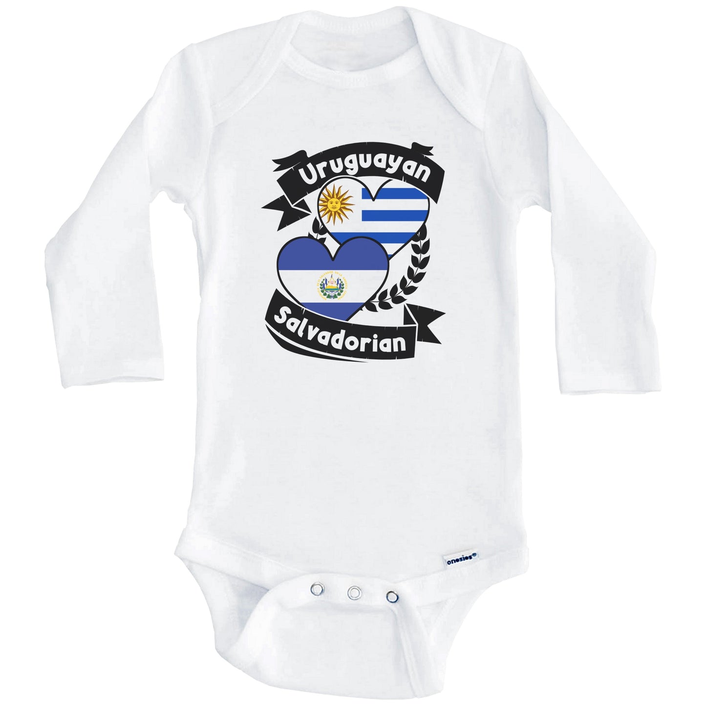 Uruguayan Salvadorian Heart Flags Uruguay El Salvador Baby Bodysuit (Long Sleeves)