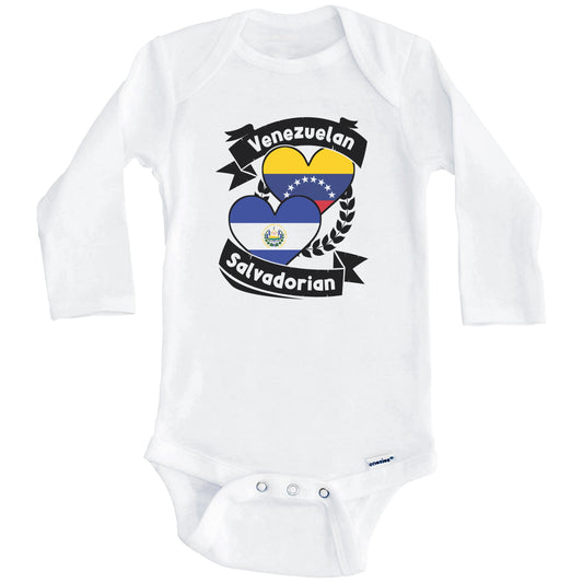 Venezuelan Salvadorian Heart Flags Venezuela El Salvador Baby Bodysuit (Long Sleeves)