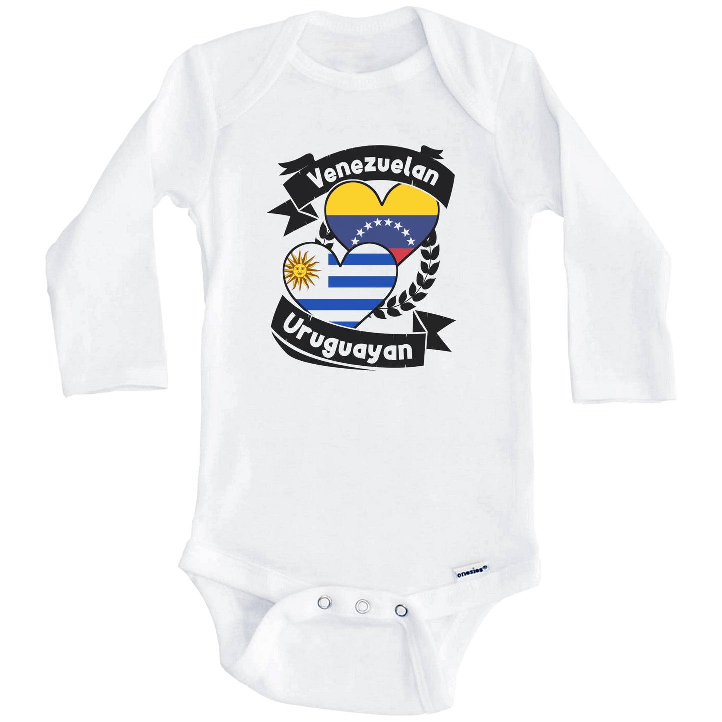 Venezuelan Uruguayan Heart Flags Venezuela Uruguay Baby Bodysuit (Long Sleeves)