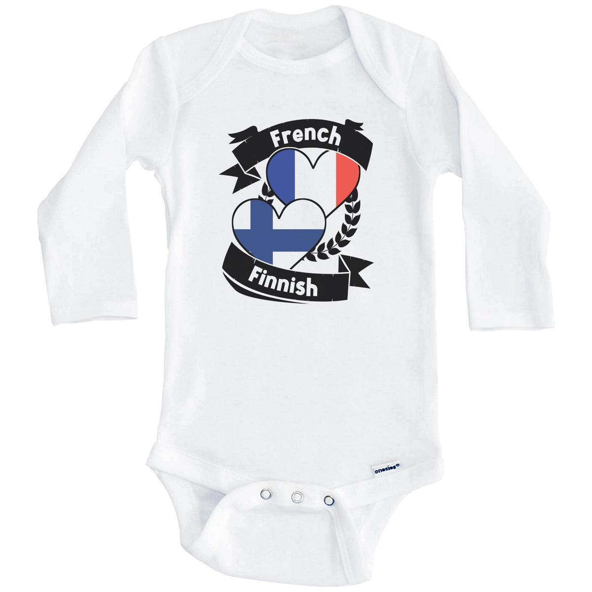 French Finnish Heart Flags France Finland Baby Bodysuit (Long Sleeves)