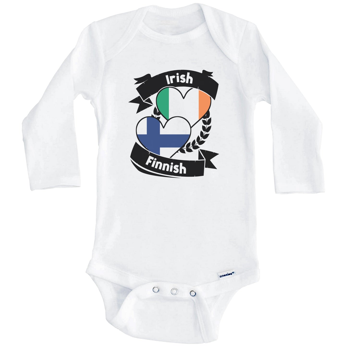 Irish Finnish Heart Flags Ireland Finland Baby Bodysuit (Long Sleeves)